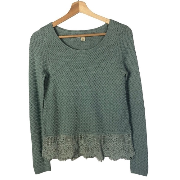 Lucky Brand Seafoam Green Blue Knit Lace Trim Long Sleeve Sweater S - Picture 2 of 5